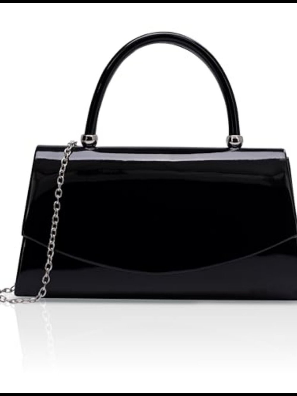 Patent Leather Evening Clutch Top Handle w/Chain Formal Party Bag